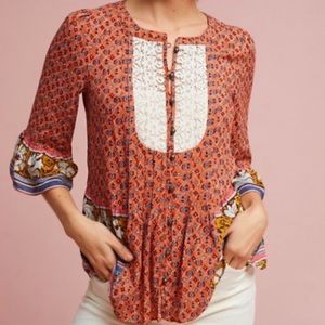 Anthropologie Maeve Hiver lace bib blouse
